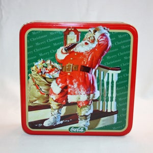 Vintage Coca-Cola Christmas Santa Tin Collectors Tin Coca Cola Collectible Coke Memorabilia Ephemera Storage Box Tin image 2