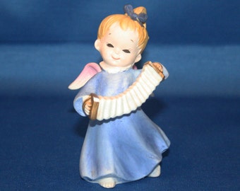 Vintage Lefton Porcelain Angel with Accordion KW1930 Hand Painted Christmas Angels Figurine Figure Musical Angel Japan Knick Knack