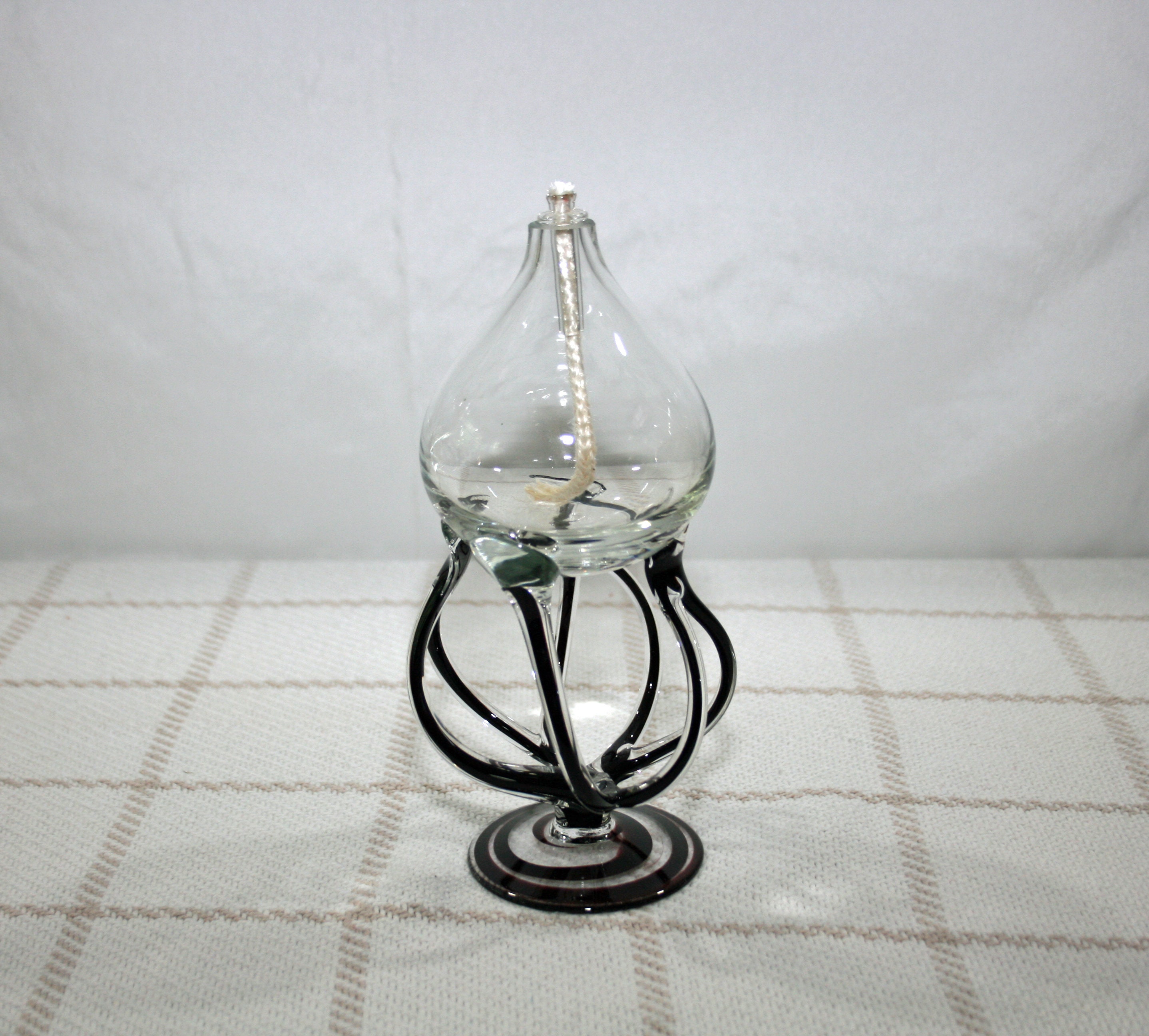 Vintage JOZEFINA Krosno Oil Lamp Blown Glass Freeform Oil Lamp Made in Poland Art Glass 