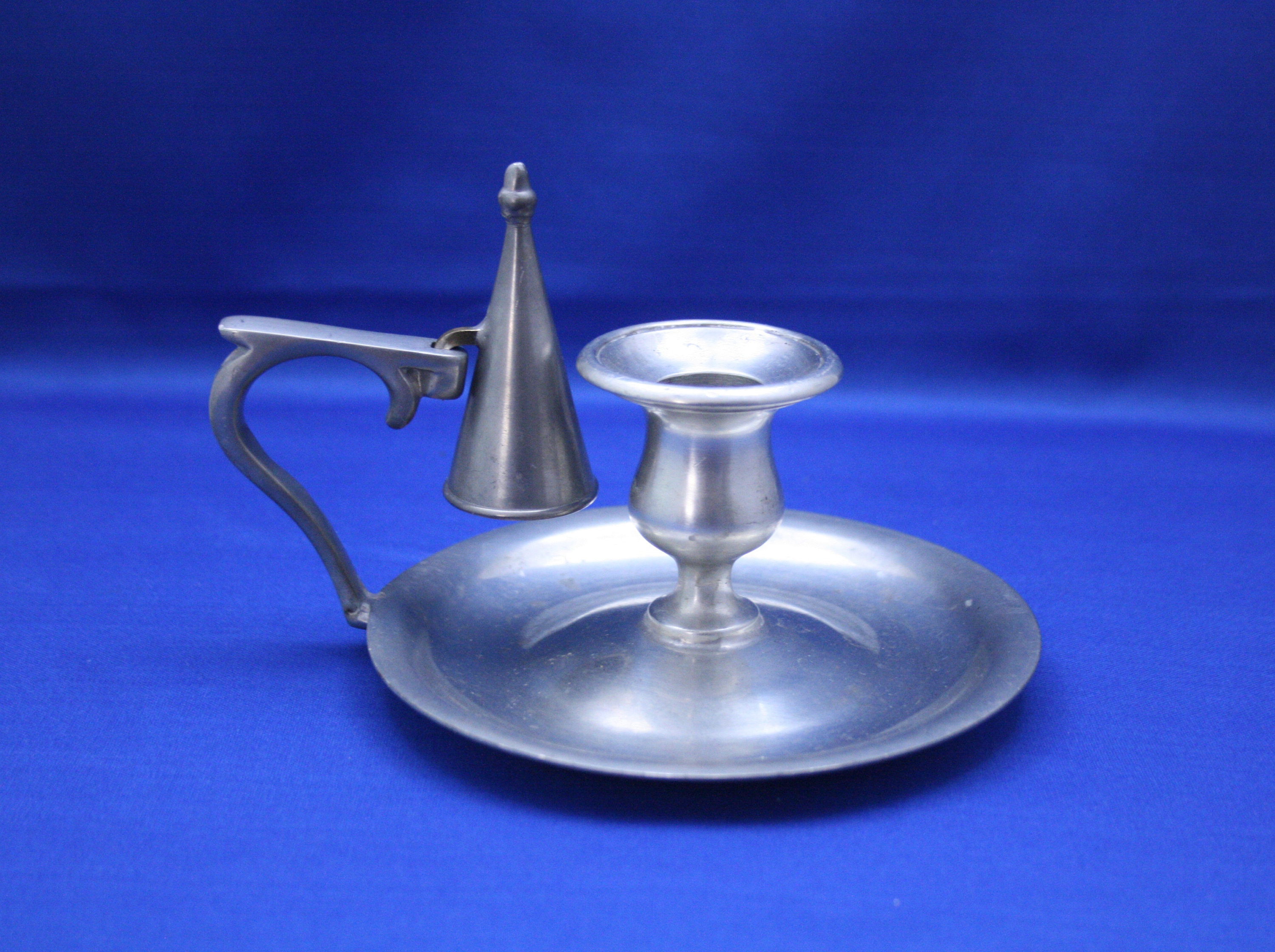 Vintage John Starvich Pewter Chamber Stick Candle Holder with Snuffer Signed Made in the USA