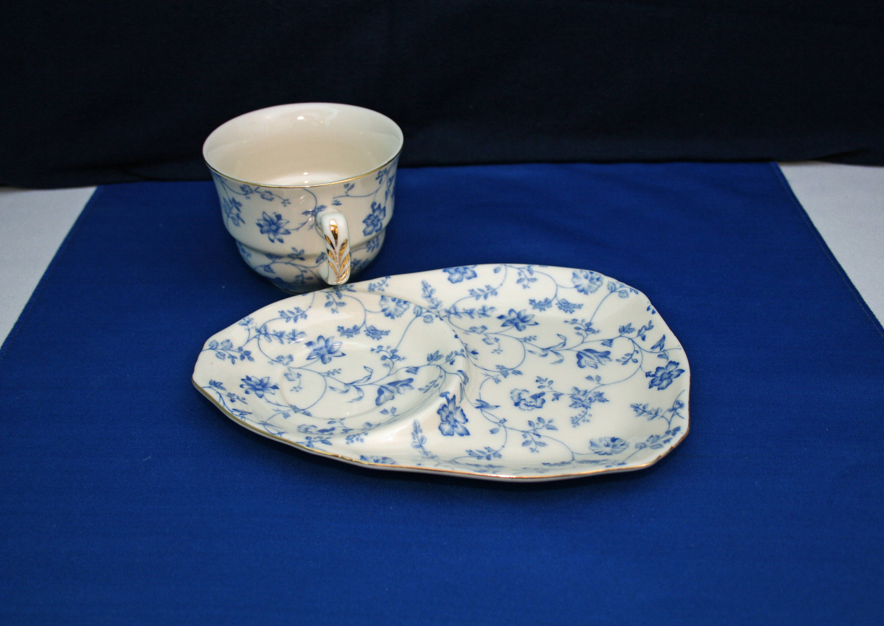 Vintage ND Exclusive Blue Floral Matching Tea Cup and Biscuit Plate