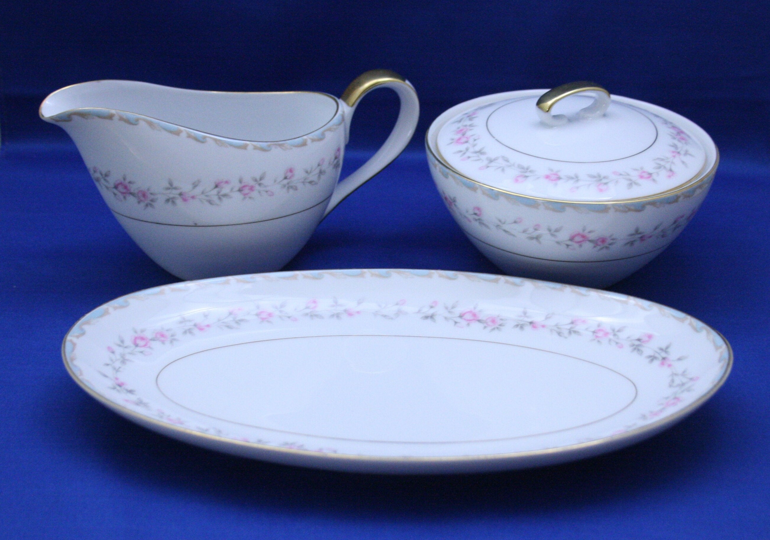 Vintage Mikasa Creamer and Sugar Bowl Set with an Under Plate Vincente
