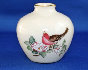 Vintage Lenox China Serenade Bud Vase 24kt Gold circa 1984-97 USA Hand Painted Accents Flower Miniature Bird Mini Vase Knick Knack