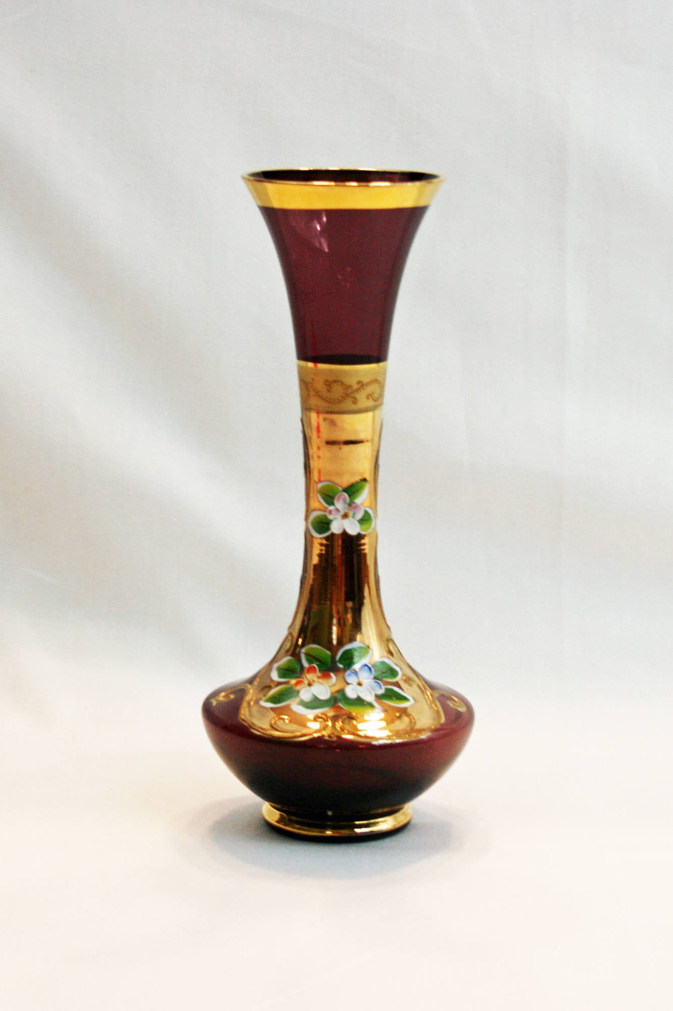 Vintage Lefton Amethyst Purple Bud Vase Gold Gilding Enamel Flowers