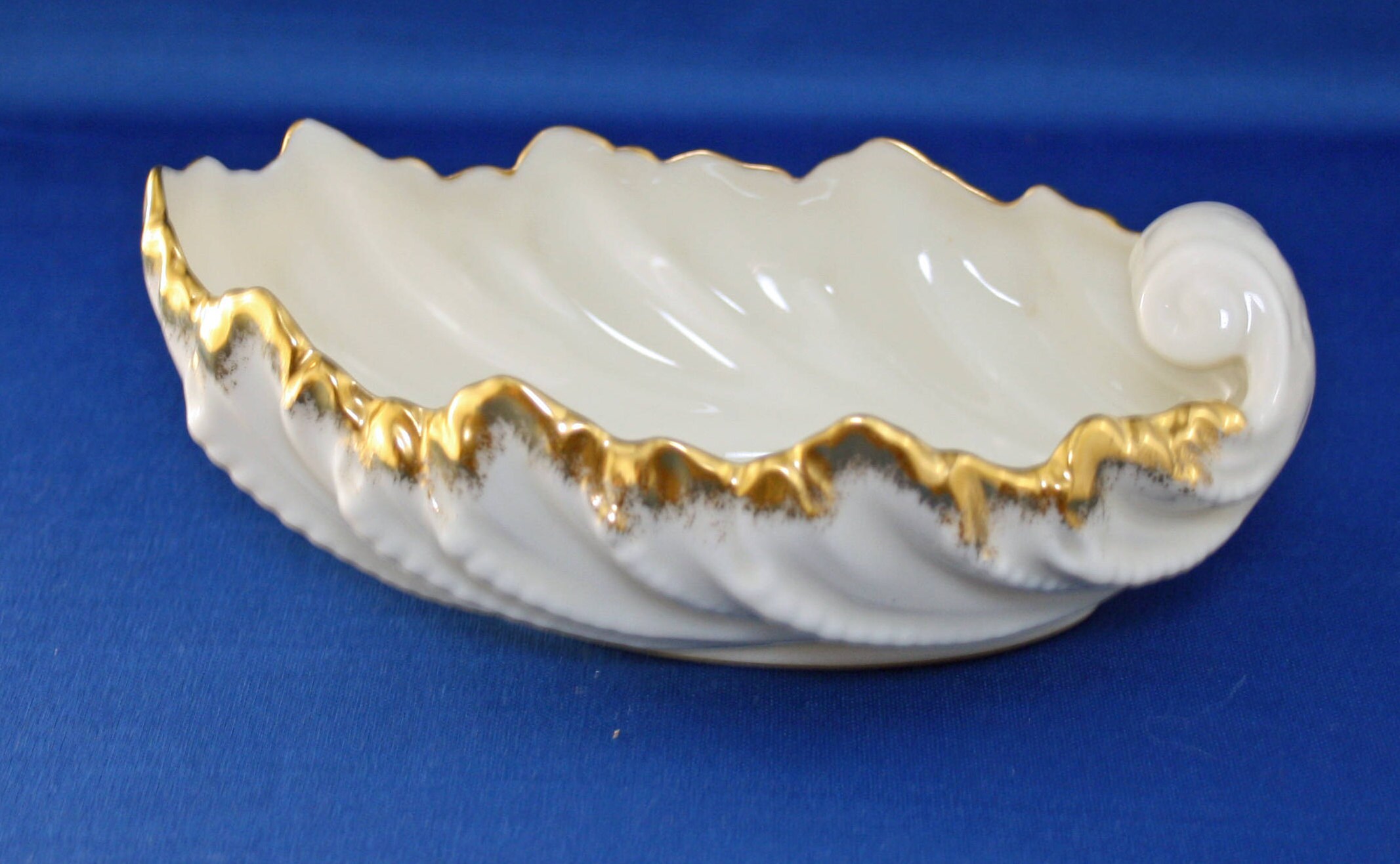 Vintage Lenox Shell Trinket Bowl Leaf Candy Dish GREEN STAMP 24K trim