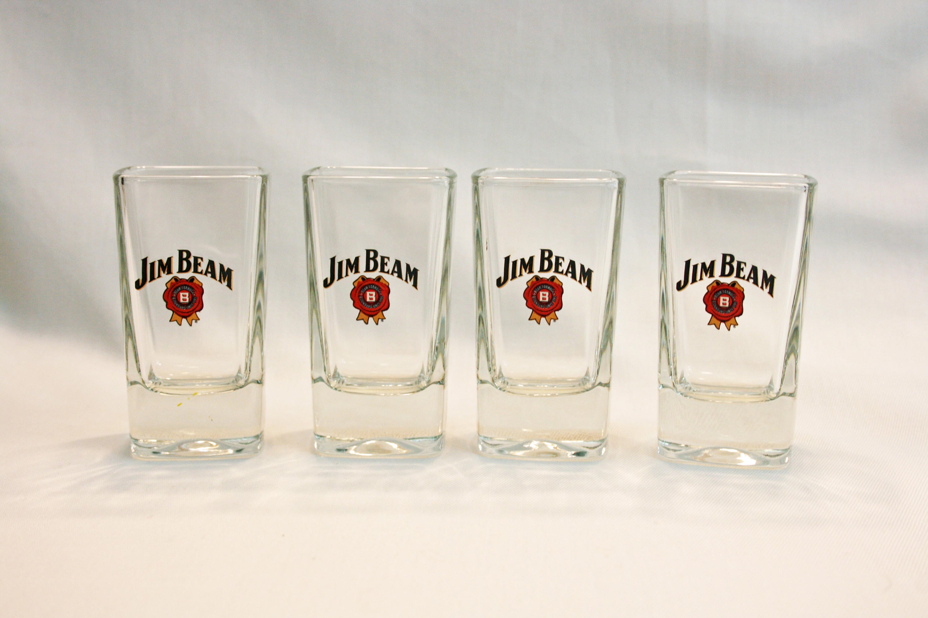 Set of Four Square Jim Beam Shot Glasses, Made in USA Whiskey Shot