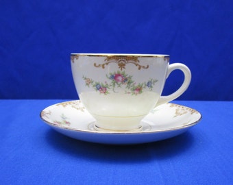 Vintage Homer Laughlin Tea Cup and Saucer Aristocrat Pattern Bone China Made in the USA Teacup Tea Party