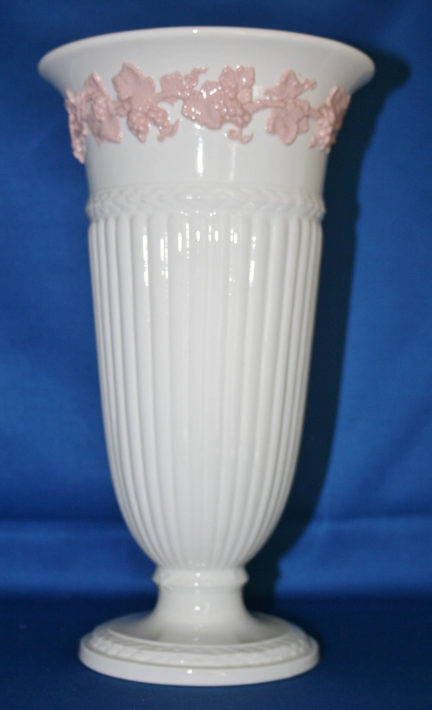 Vintage Flower Vase Wedgwood Queen’s Ware 11 Inch Vase Embossed Pink