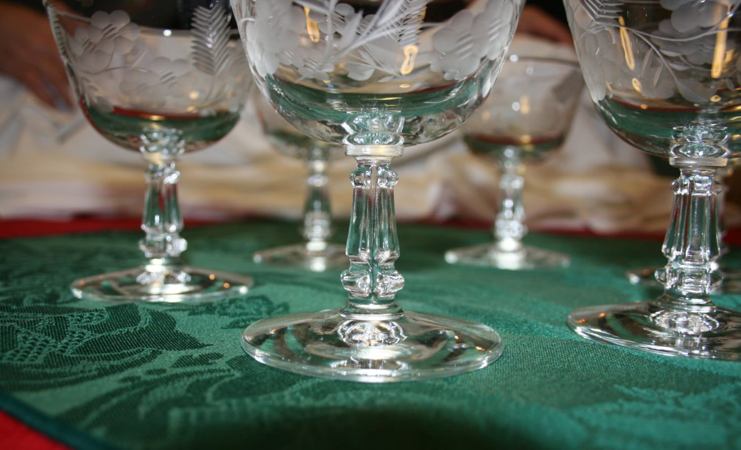 Set of 4 Vintage Crystal Wine Glasses Wide Mouth Goblet