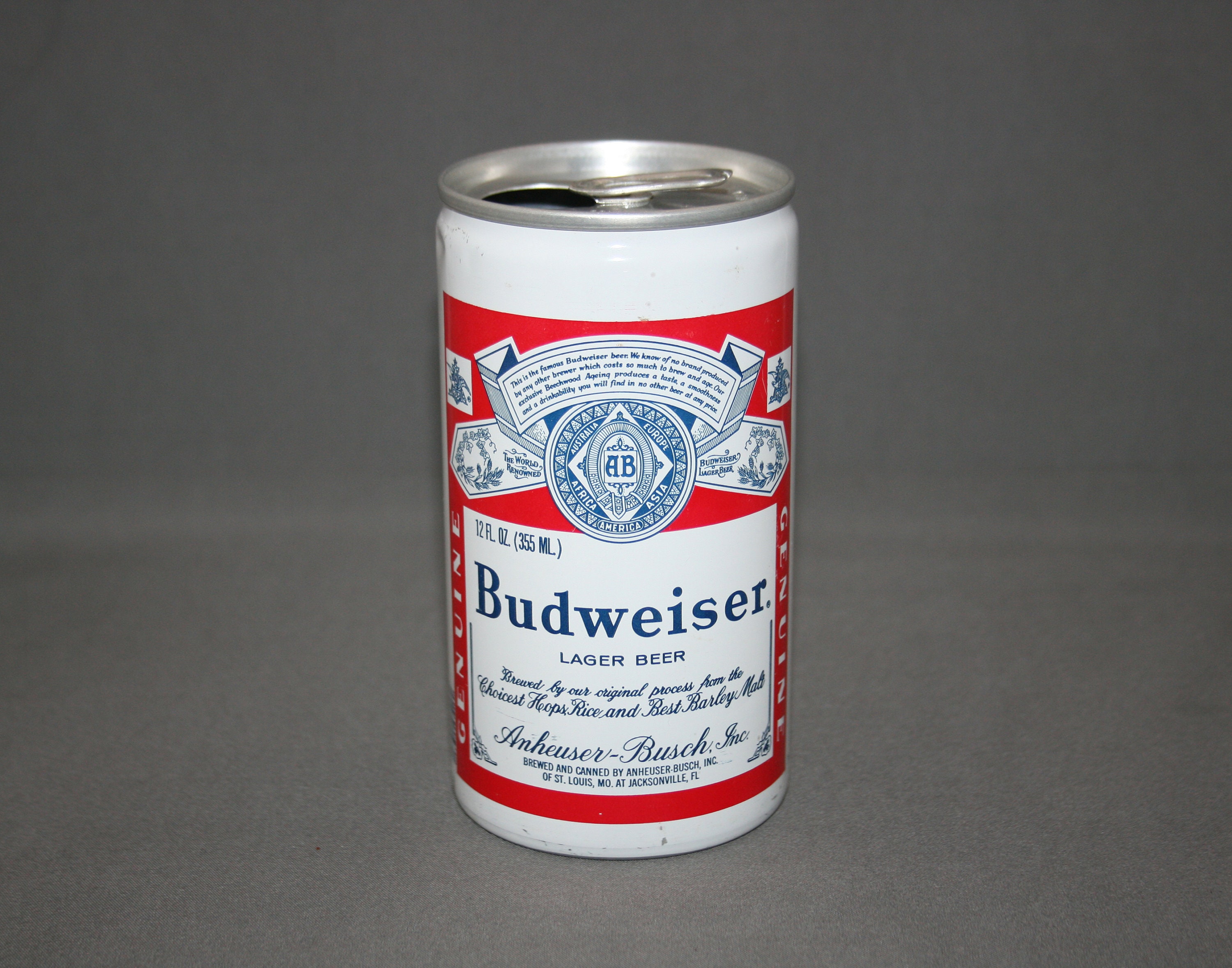Vintage Budweiser Larger Beer Aluminum Beer Can Pull Tab Opened & Empty