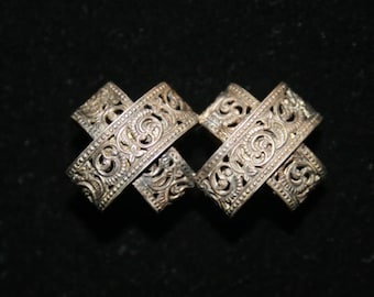 RARE épingle de collier double dentelle réticulée en argent antique/broche vers les années 1800/broche victorienne en argent sterling