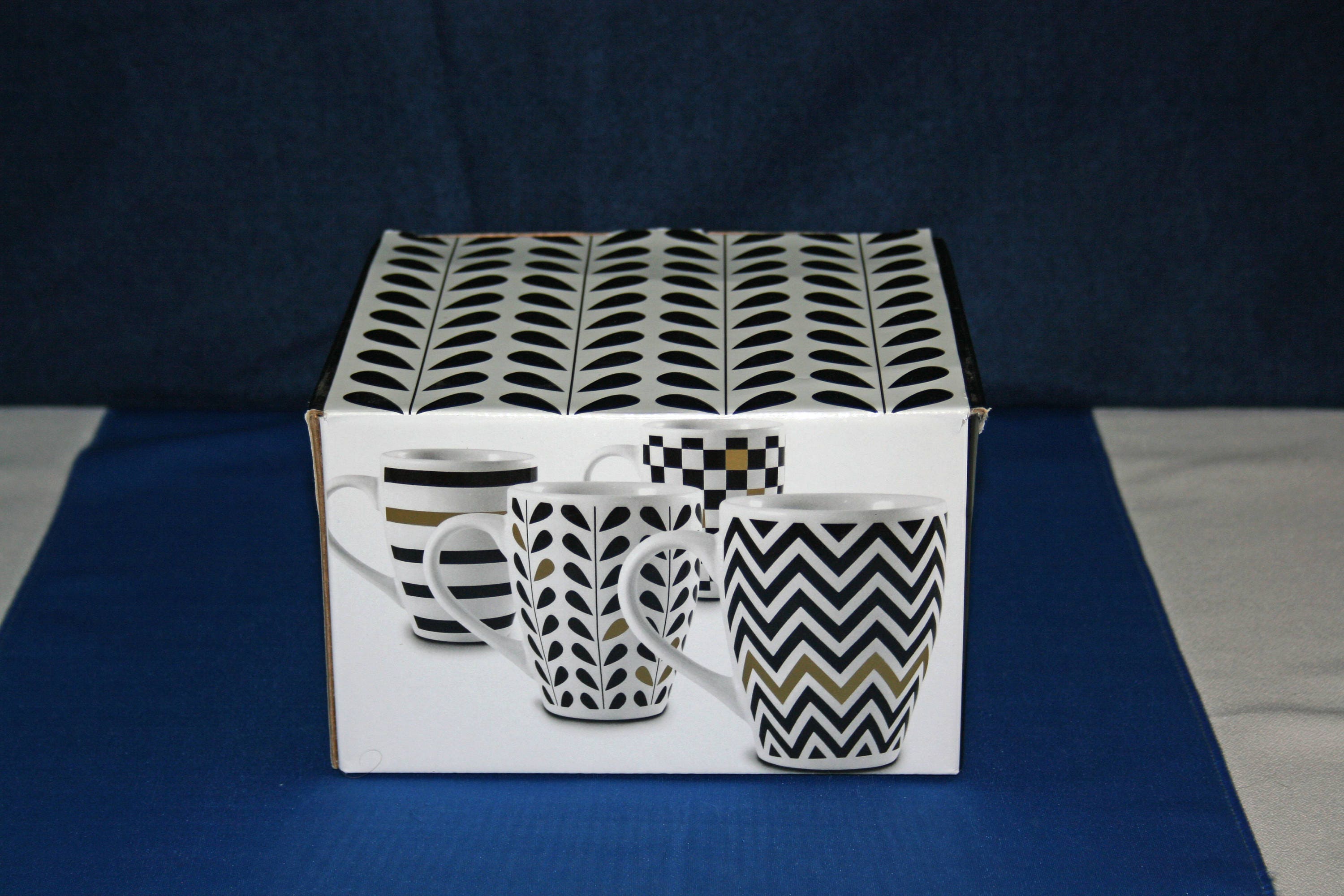 Vintage Coffee Mug Set Macy's Set of 4 New Old Stock Art Deco Black