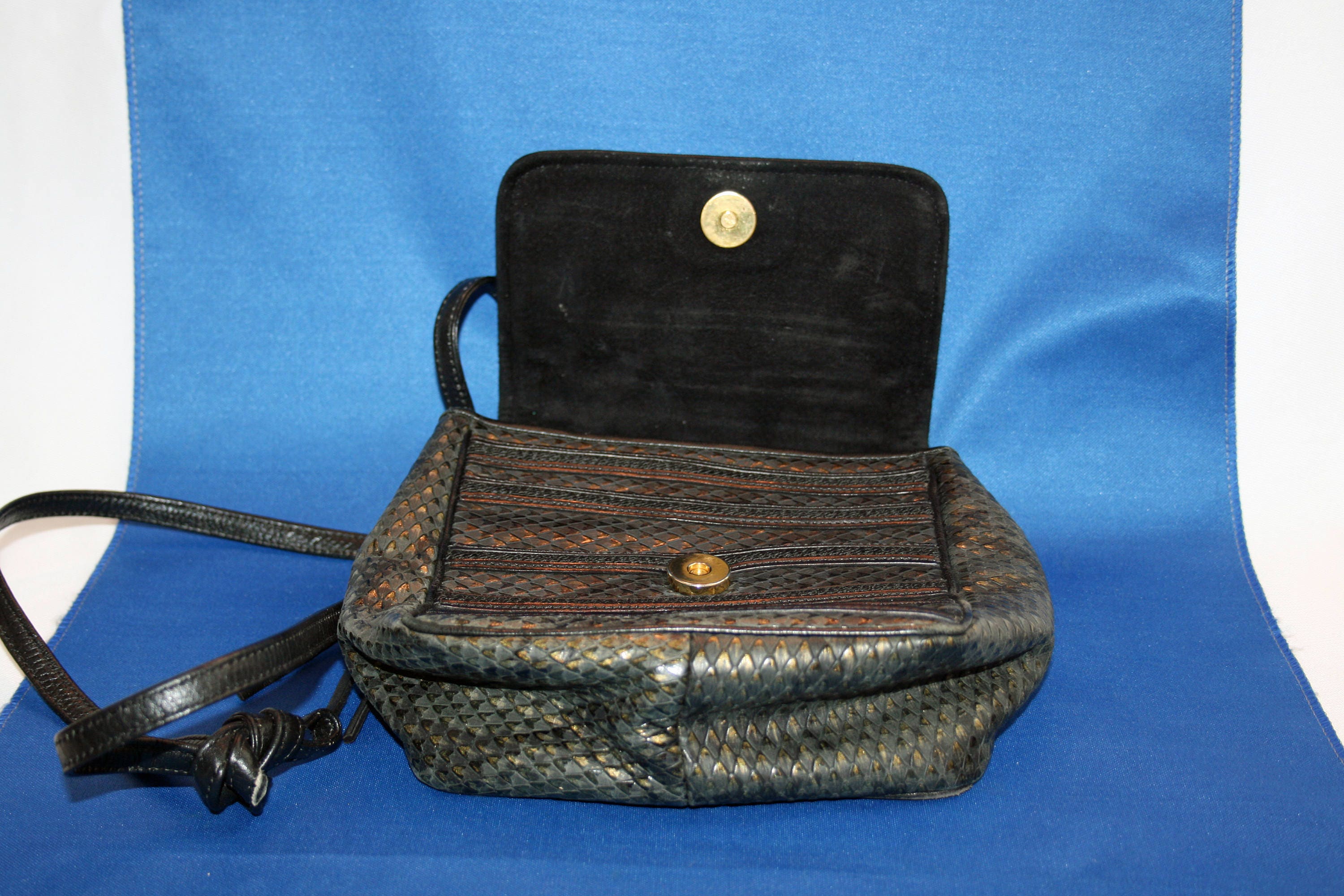 Vintage SHARIF Leather Faux Snakeskin Shoulder Bag, Made in the USA