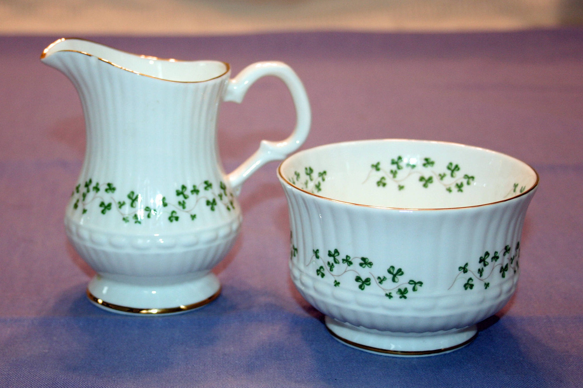 VINTAGE Royal Tara Trellis Shamrock Vine Creamer and Open Sugar Bowl