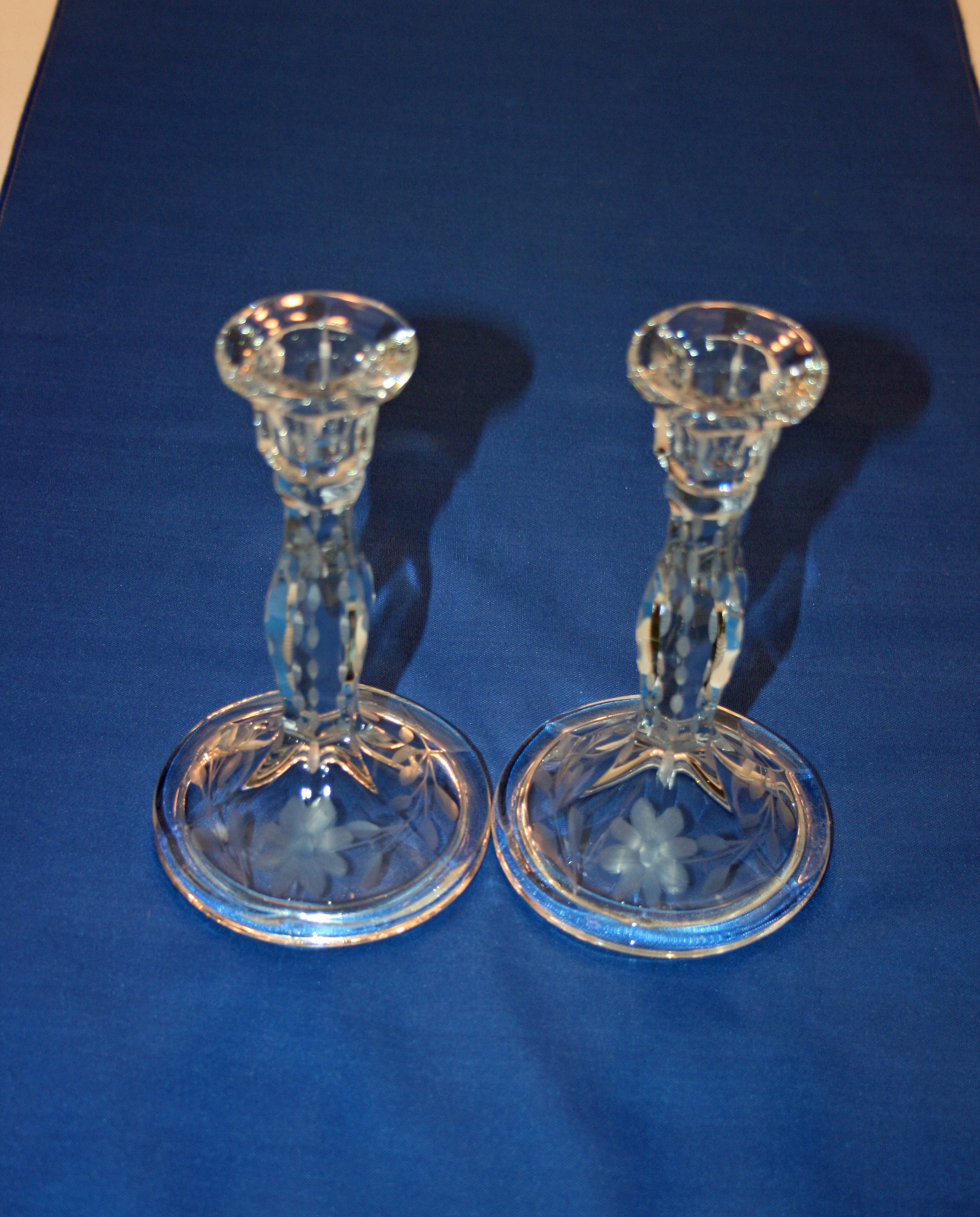 Antique EAPG Cut Glass Candlesticks Pair circa 1900s set of 2 hand cut