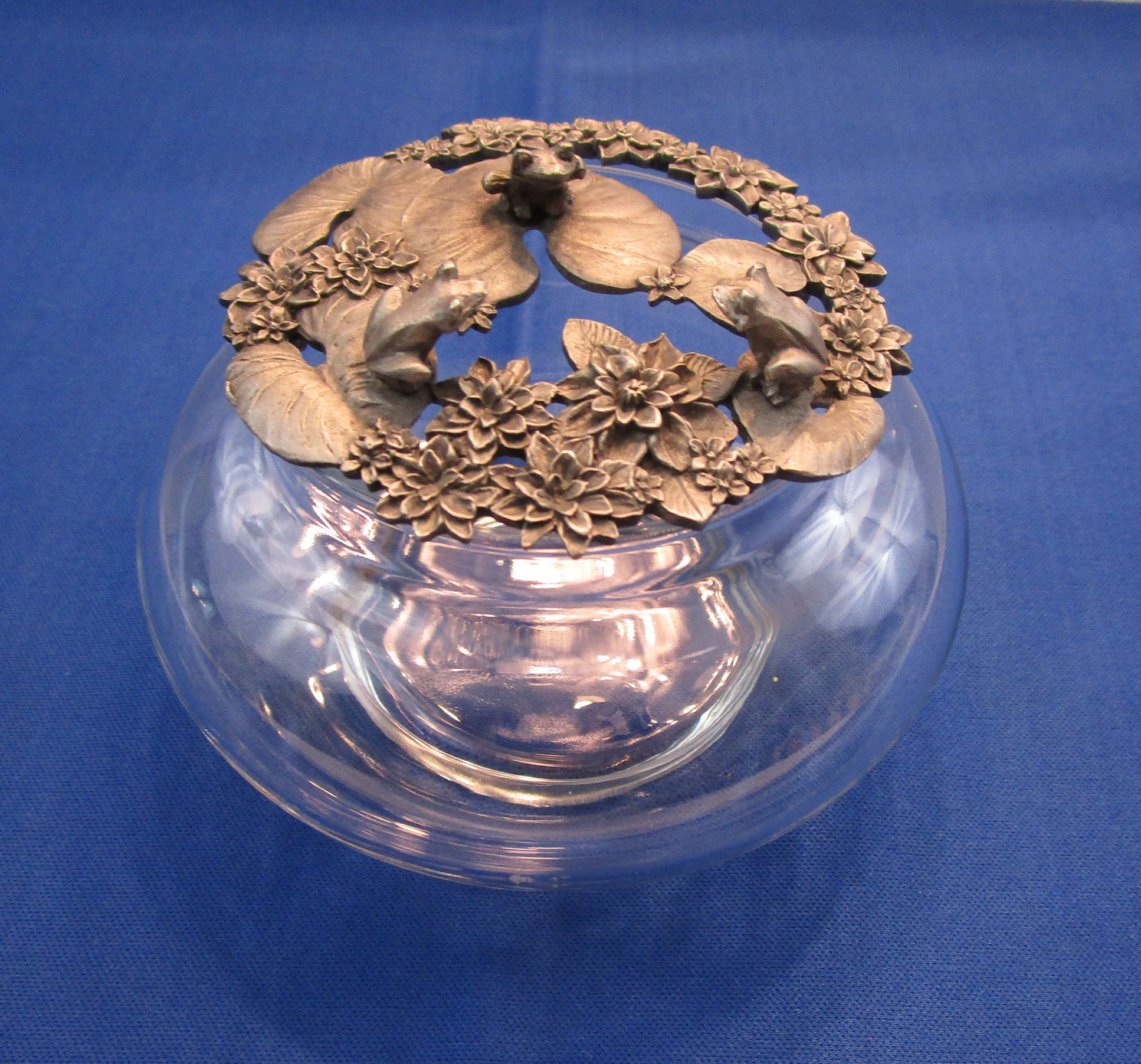 Vintage Potpourri Jar with Rawcliffe Lilly Pad and Frog Pewter Lid Home