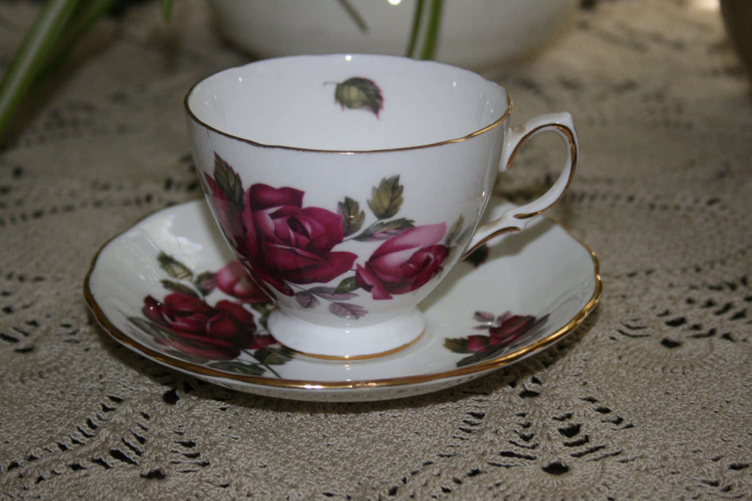 Vintage Royal Vale Bone China Red Rose Teacup and Saucer Made in