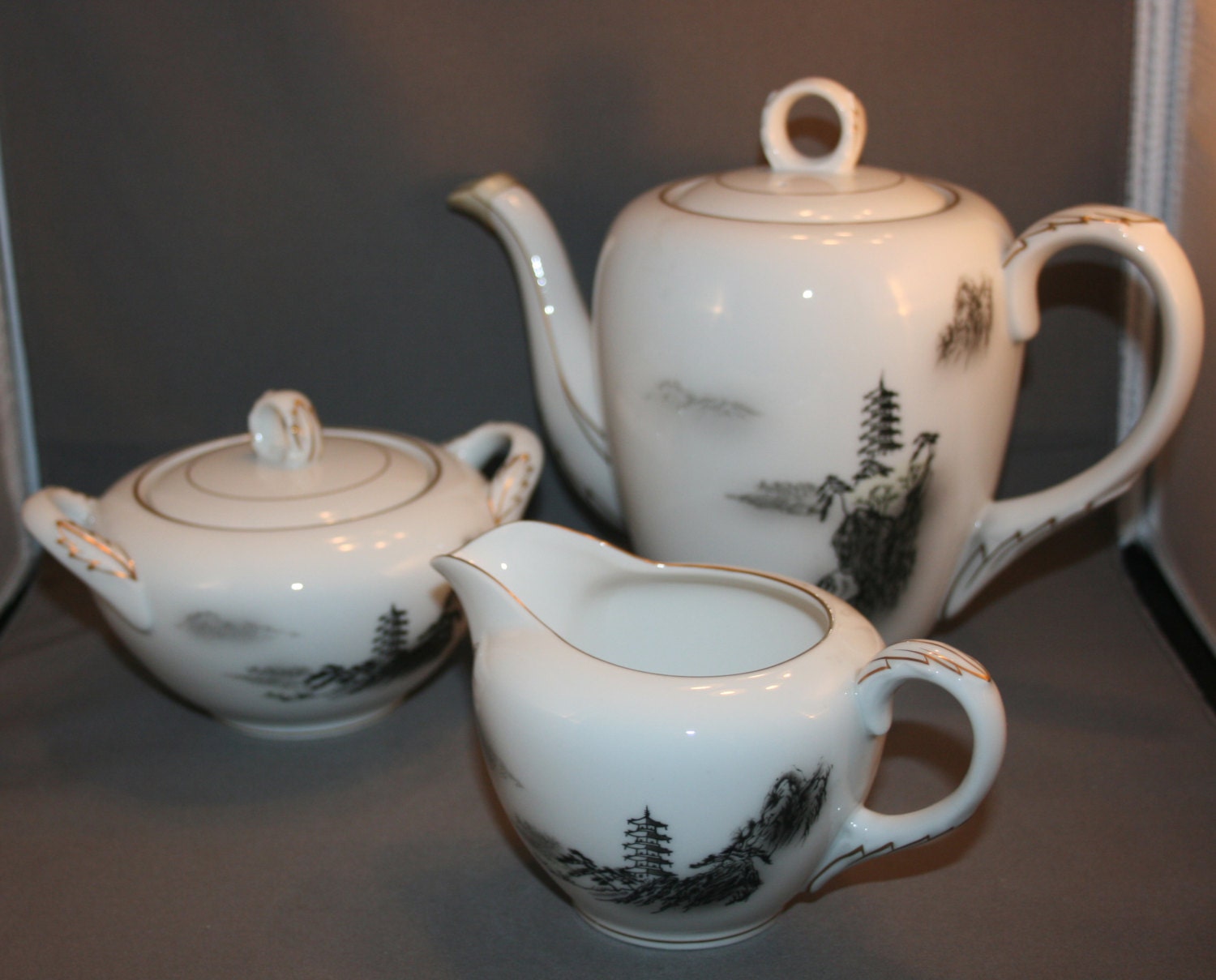 Vintage Fukagawa Arita Porcelain Hand Painted Luncheon Tea Set for 7