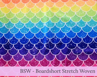 Rainbow Mermaid Scales Boardshort Stretch Woven BSW Fabric