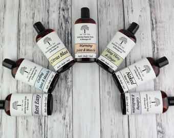 Organic Massage Oil • You Pick • Bath and Body Oil • 4 oz or 8 oz • Vegan Massage • Aromatherapy Oil • Meditation • Soothing Muscle •