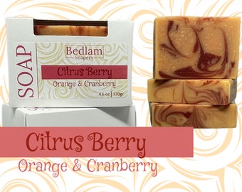 Cranberry & Orange Bar Soap •  Cranberry Citrus Soap • Organic Soap Bar • Vegan • Handmade Soap