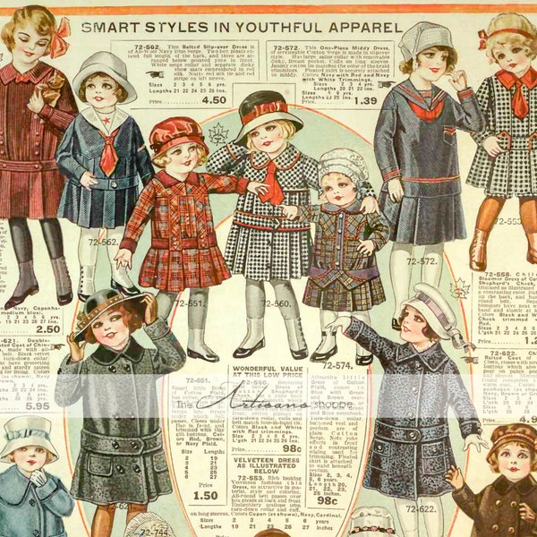 Digital Download Printable - Vintage Children's Clothing Catalogue Page Ephemera - Instant Art - Paper Crafts Scrapbooking Altered Art Image