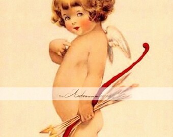 Instant Art Printable Download - Vintage Valentine Cupid Cutie - Paper Crafts Altered Art Scrapbook - Valentine's Day Sweet Little Cupid Art