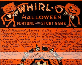 Instant Download Printable Art - Whirl O Halloween Fortune Spin Stunt Game Vintage Antique Art Image - Paper Crafts Altered Art Scrapbooking