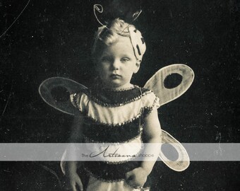 Printable Instant Download - Bee Boy Honeybee Costume Child Portrait Antique Vintage Photograph - Paper Crafts Scrapbooking Altered Art