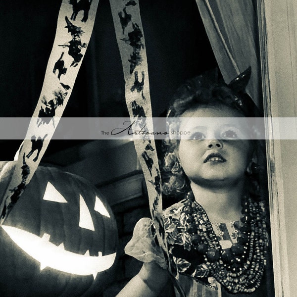 Vintage Halloween Little Girl Pumpkin Jack O'lantern Window Photograph - Digital Download Printable - Paper Crafts Scrapbook Altered Art