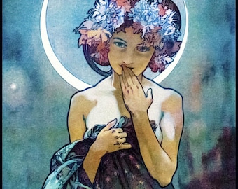 アルフォンス・ミュシャ「月と星」アール・ヌーヴォー版画（デジタル