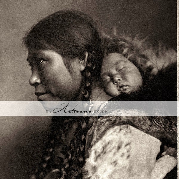 Instant Art Printable Download - Inuit Woman Baby Sleep Portrait Indigenous Antique Photograph Image - Paper Crafts Scrapbook Altered Art