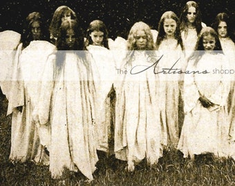Vintage Angels of Many Faces Creepy Photograph - Digital Download Printable Instant Art - Paper Crafts - Young Girls Angel Costumes Group