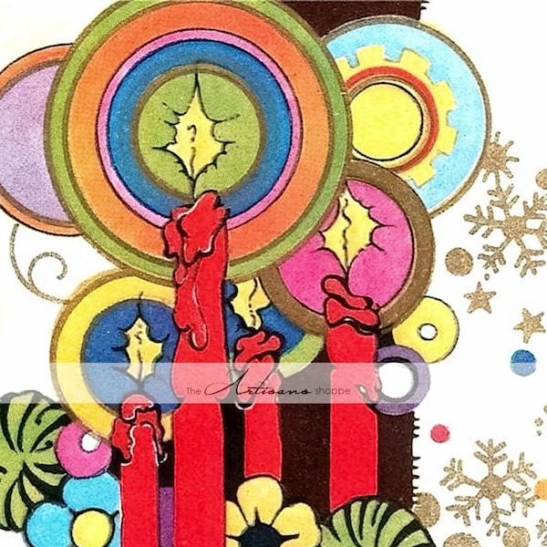Christmas Card Groovy Mod 60's Flower Child Vintage Art Image - Digital Download Printable Instant Art - Paper Crafts Scrapbook Altered Art