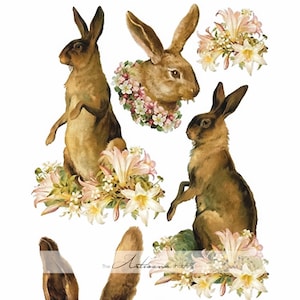 Arte imprimible digital - Imagen de arte antiguo vintage de conejo de Pascua - Manualidades de papel, scrapbooking, arte alterado - Pascua de primavera