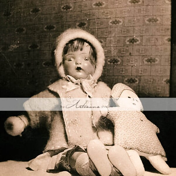 Instant Art Printable Download - Antique Dolls Photography - Paper Crafts Scrapbooking Altered Art - Vintage Antique Photography Dolls Sepia