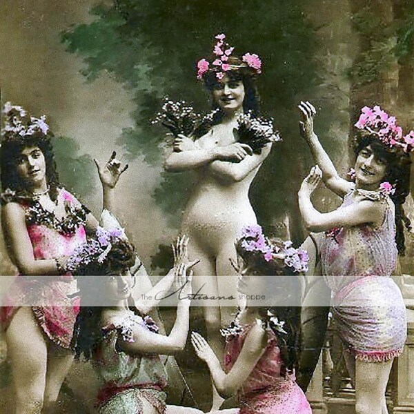 Instant Art Printable Download - Dancers Showgirls Hand Tinted Flowers Costume - Paper Crafts Altered Art Scrapbooking - Antique Photography