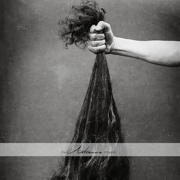 Digital Download Printable - Long Hair Hand Holding Girl's Hair - Paper Crafts Scrapbooking Altered Art - Vintage Odd Unusual Photography