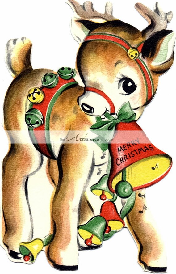 Bebe Renne Carte De Noel Enfant Mignon Vintage Art Image Etsy