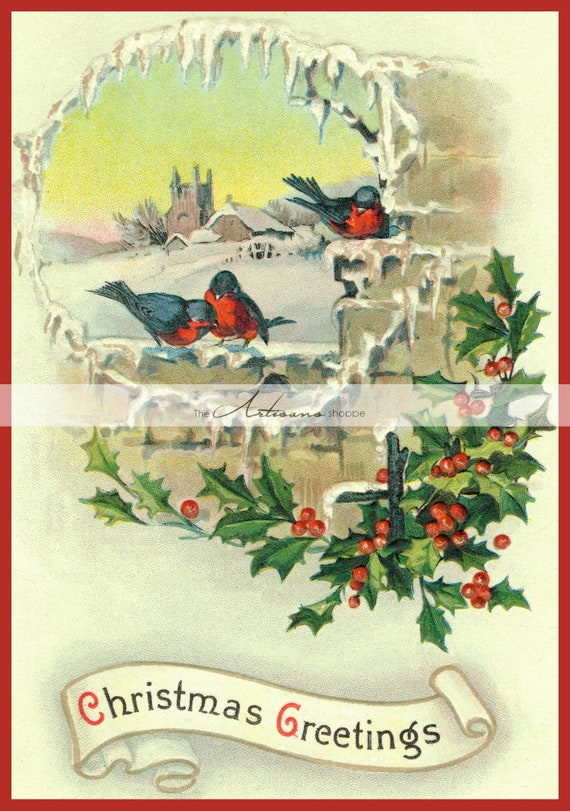 Digital Download Printable Art Christmas Card Birds Greeting - Etsy