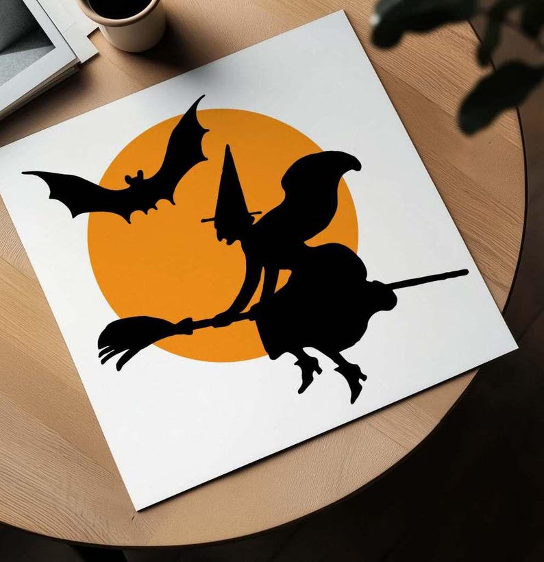 Vintage Halloween Witch Flying Broom Art Image (digital Download) - Etsy
