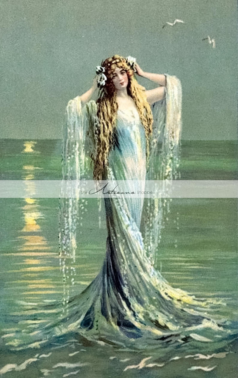 Blue Siren Mermaid Antique Sea Vintage Postcard Art Image | Etsy