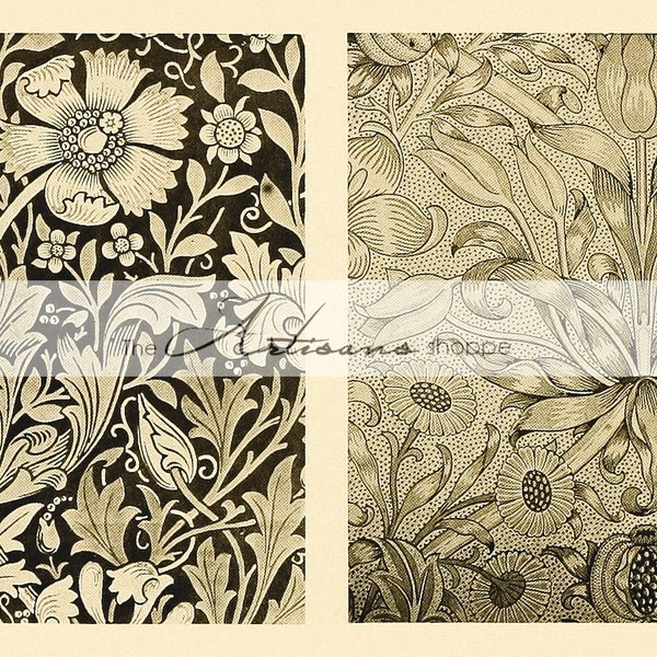 Instant Art Printable Download - Floral Antique Vintage Flowers Light Dark Art Image - Paper Crafts Scrapbooking Altered Art - Shabby Chic