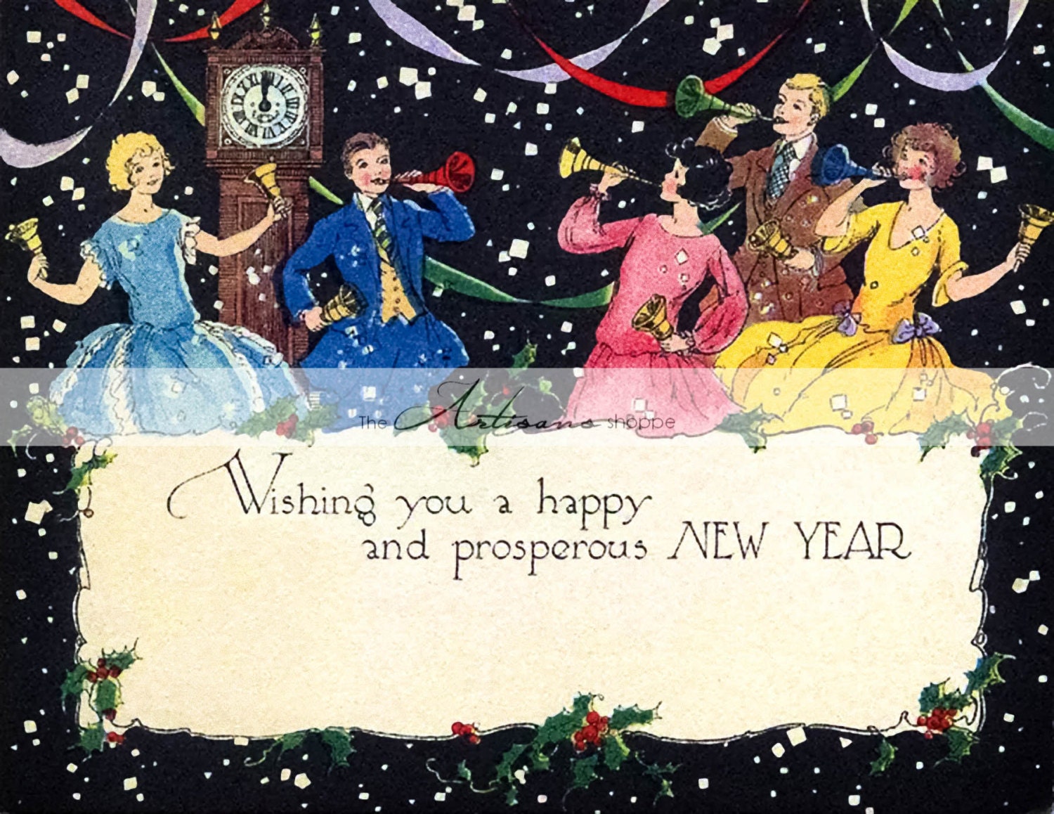 Happy New Year !' ou 'Bonne Année' en anglais. Voici une vaisselle