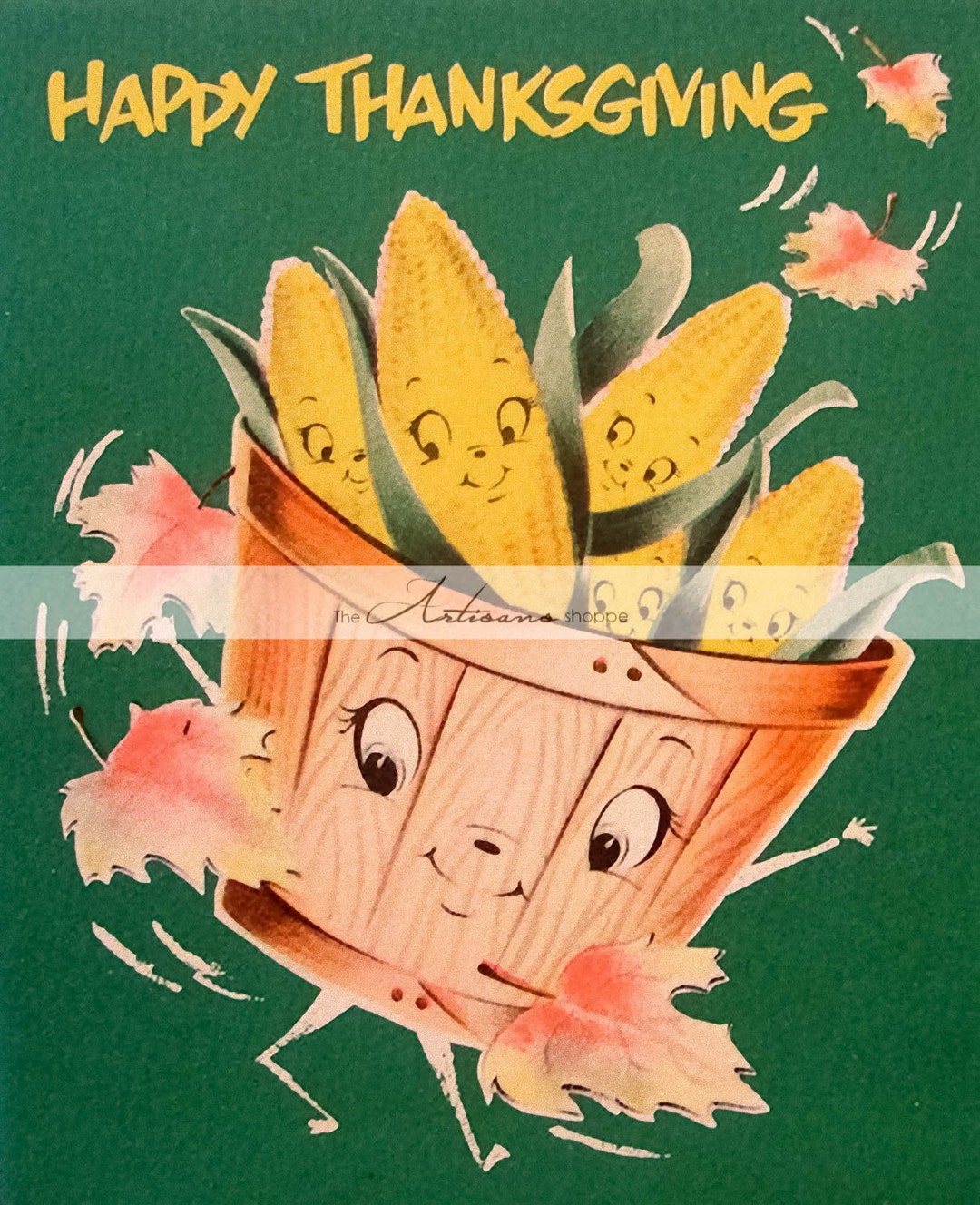 Vintage Thanksgiving Greeting Card Corn Harvest Art Image Etsy