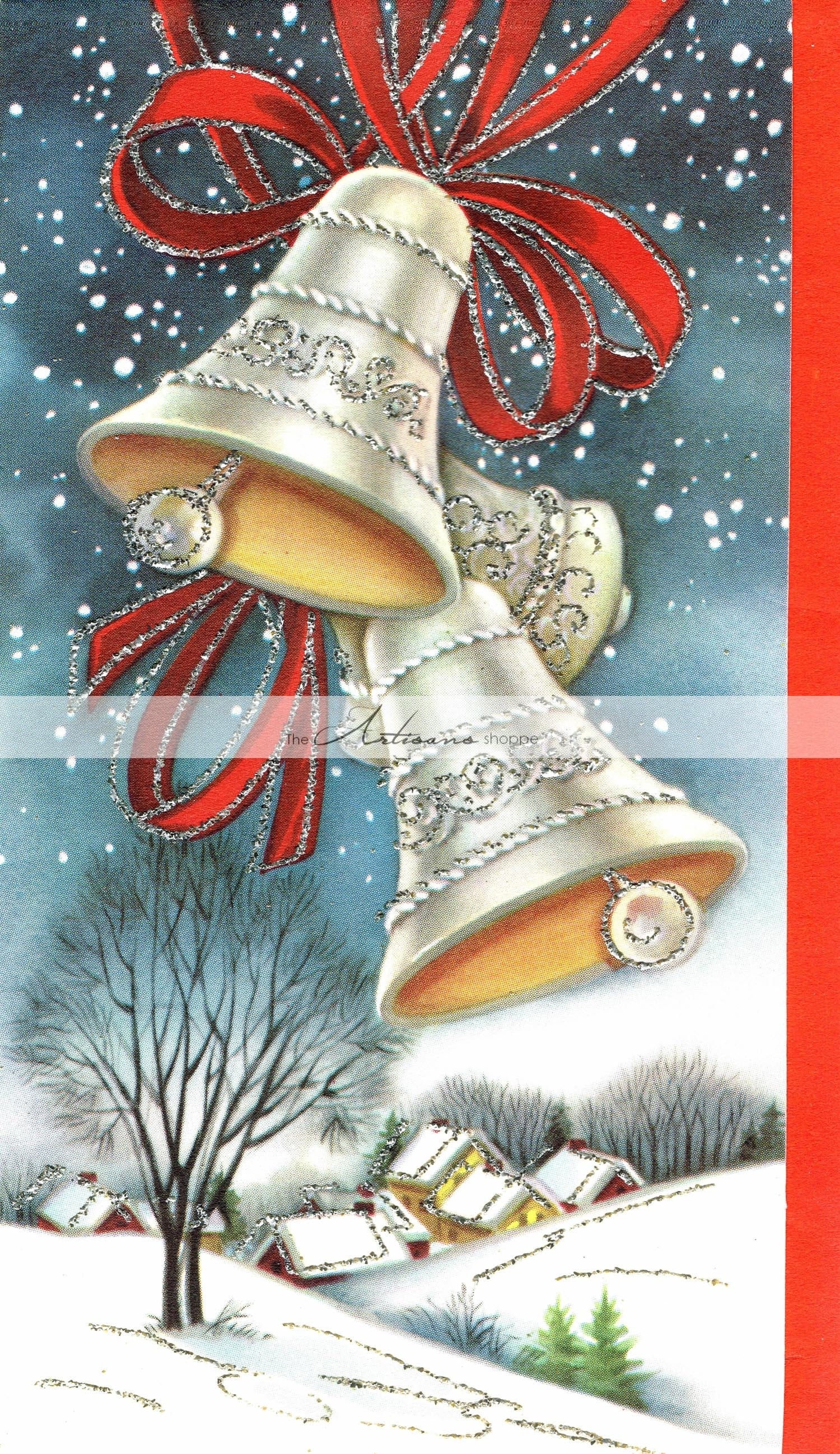 Silver Bells Christmas Card Snow Art Vintage Antique Art Image - Digital  Download Printable Instant Art - Paper Crafts Scrapbook Altered Art