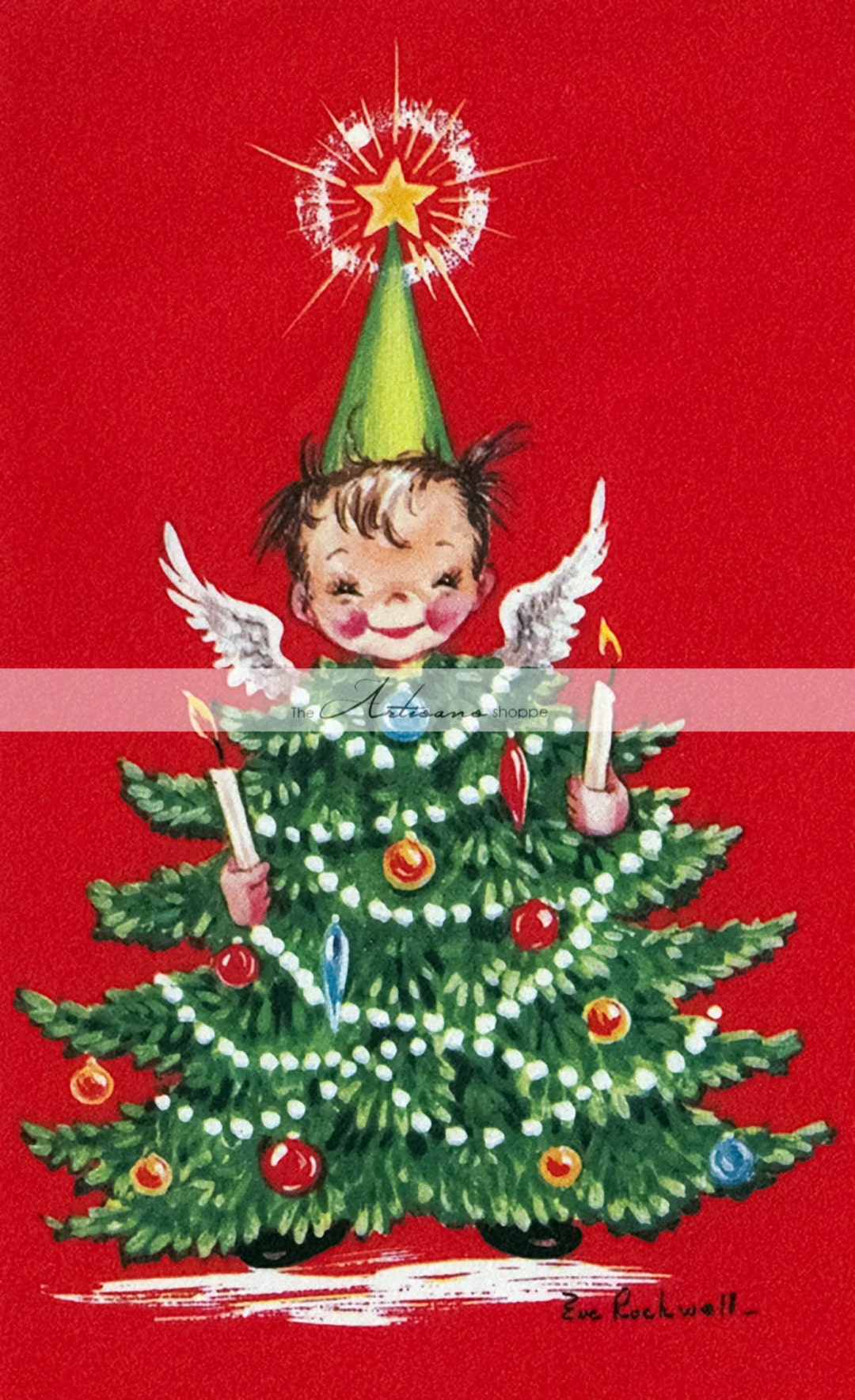 Printable Art Instant Download Christmas Tree Angel Vintage Etsy