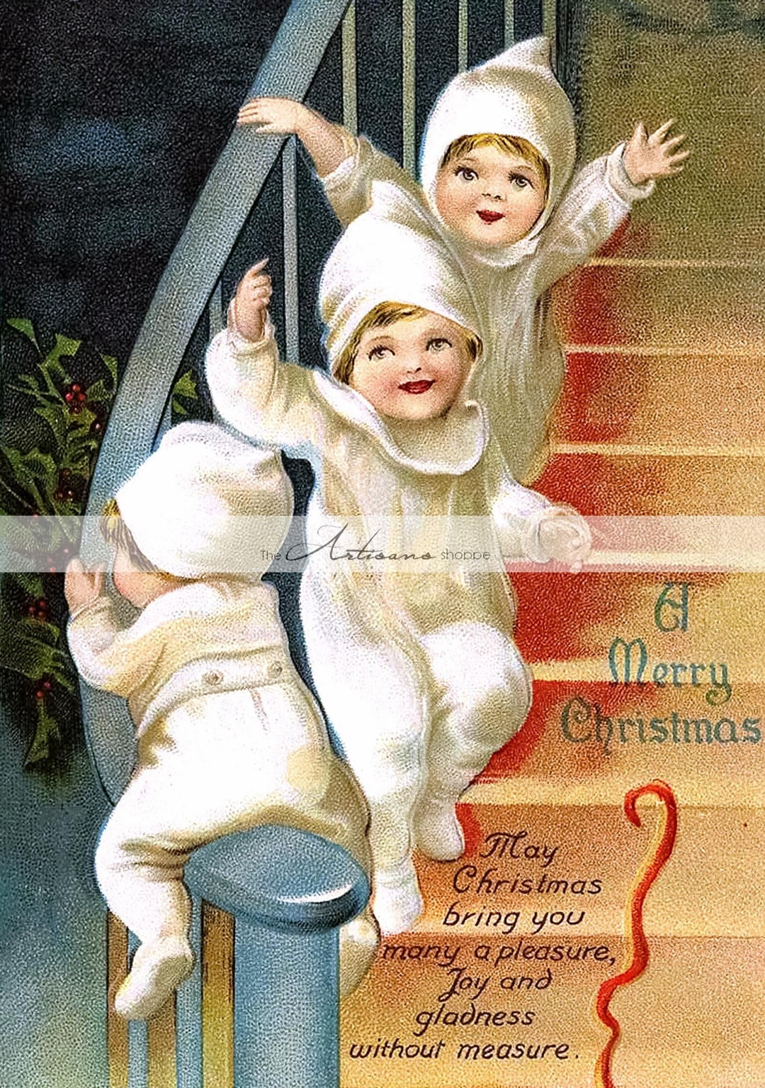 Instant Art Printable Download Vintage Christmas Card Little Elves Elf ...