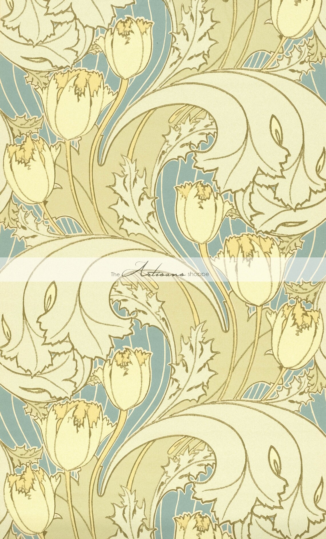 Tulip Flower Art Nouveau Design Wallpaper Background Antique | Etsy