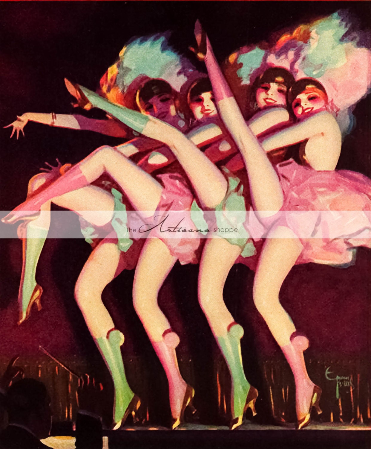 Digital Download Printable Art Burlesque Dancers Can-can Showgirls